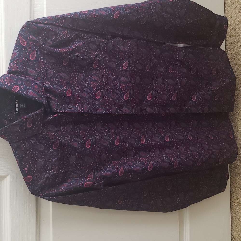 Express Small Extra Slim Fit Long Sleeve Button Down Dress Shirt - Paisley
